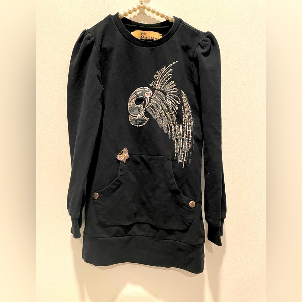 John Galliano embellished sweatshirt dress tunic bird and butterfly size 4
